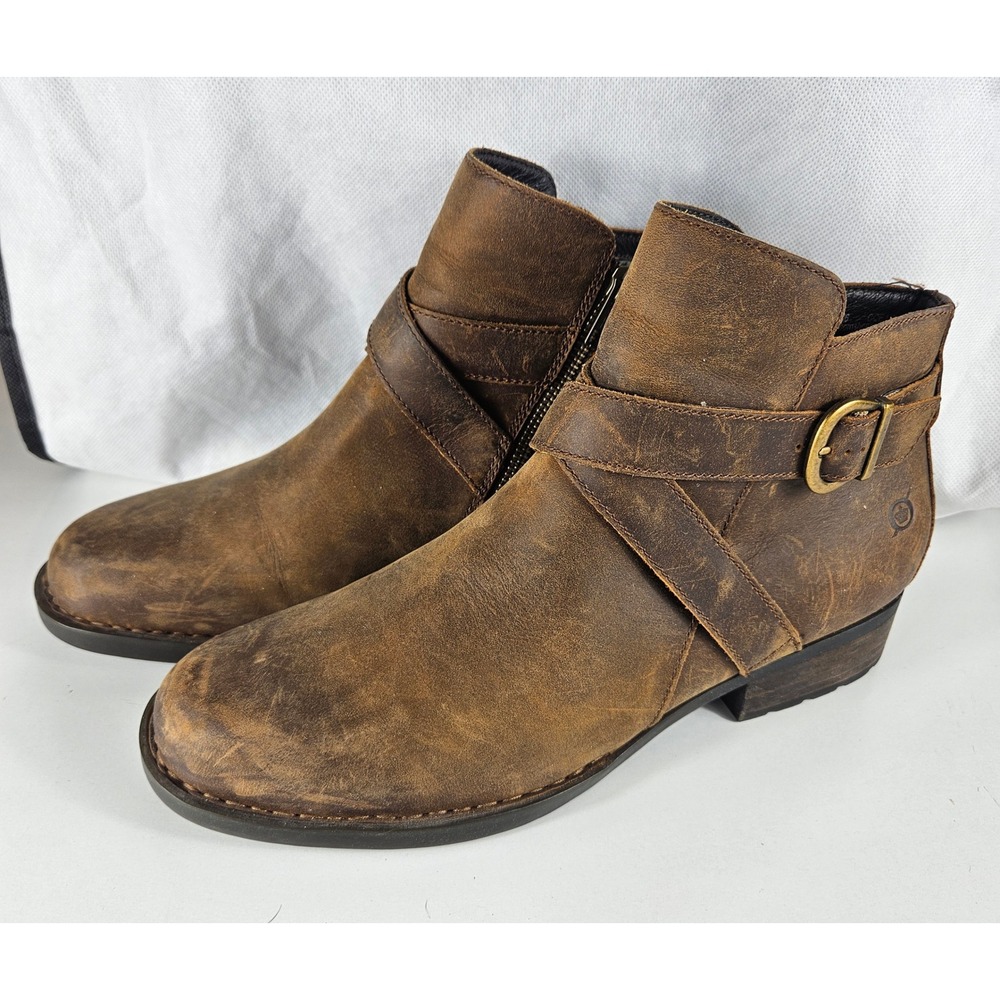 Born Womens Trinculo Distressed Leather Ankle Boots F11406 Buckle Strap Size 10M